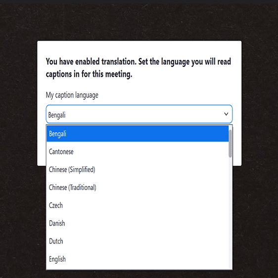 「My caption language」で字幕を表示したい言語を選ぶ